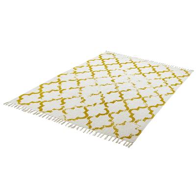 Muster 3D Baumwollteppich in creme und gelb von Heineking24